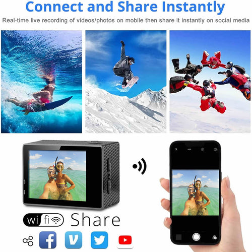 Caméra sport Wi-Fi avec télécommande RF et accessoires
