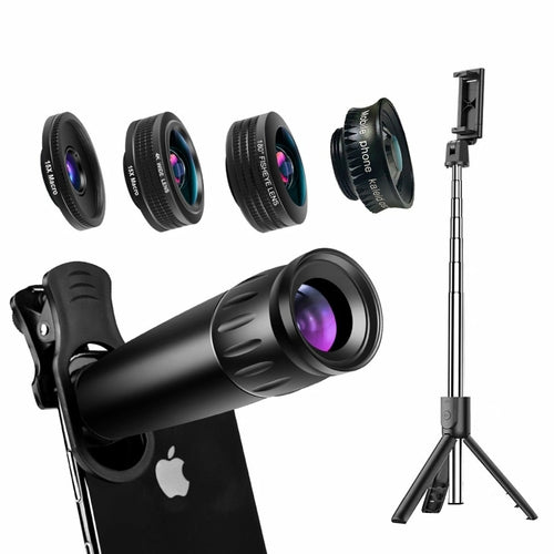 Kit photo smartphone 12-en-1 avec objectifs et trépied