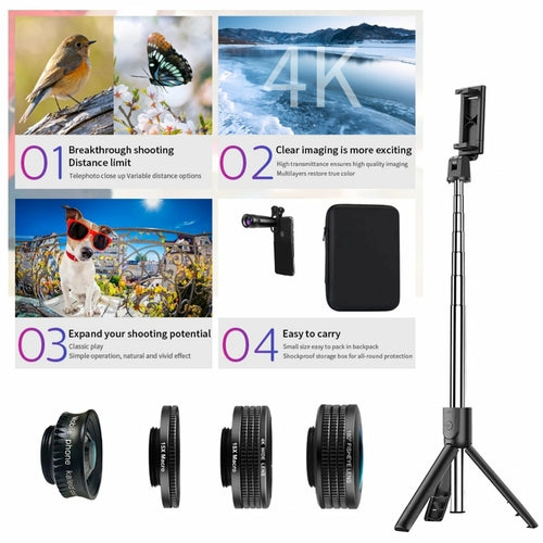 Kit photo smartphone 12-en-1 avec objectifs et trépied