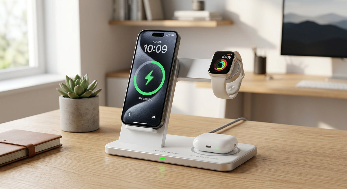 Station de Charge 3-en-1 Sans Fil - Rechargez Tout Simultanément