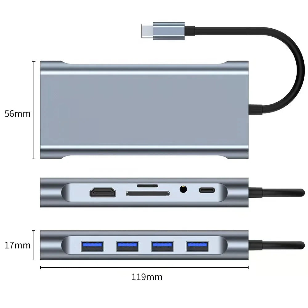 OULLX – Hub USB-C 11 ports avec HDMI, VGA et Ethernet 100 Mb/s