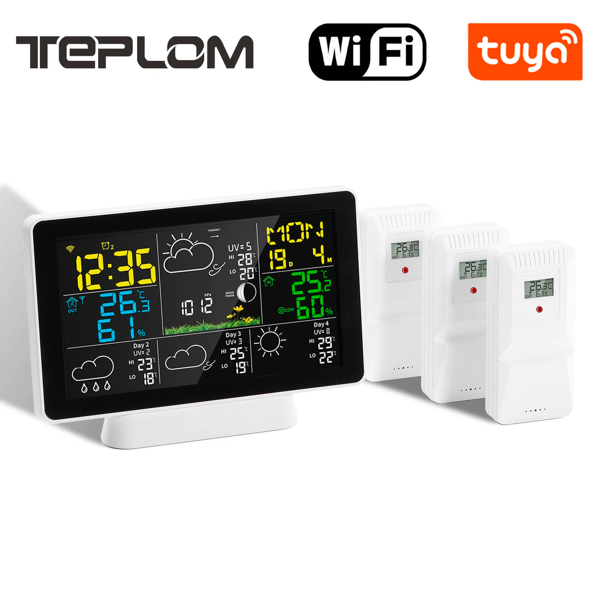 Teplom 5065 – Station météo Wi-Fi Tuya pour maison, 1 à 3 capteurs