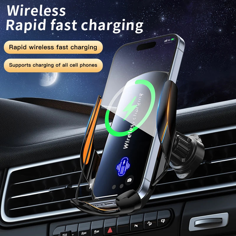 Support téléphone auto noir pour grille d’aération – Recharge sans fil