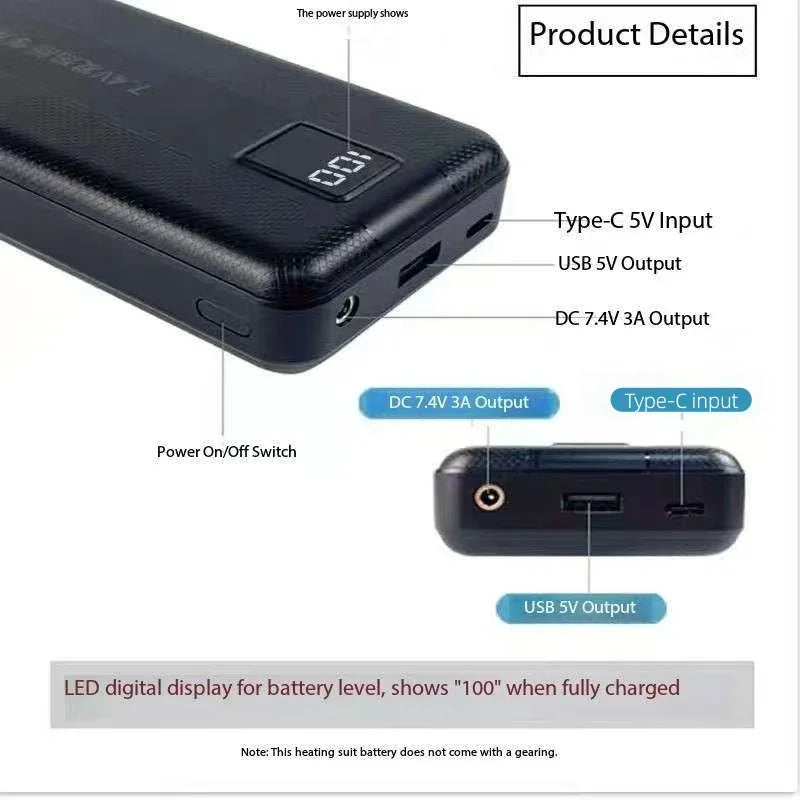 Batterie externe pour vêtement chauffant avec sorties DC et USB