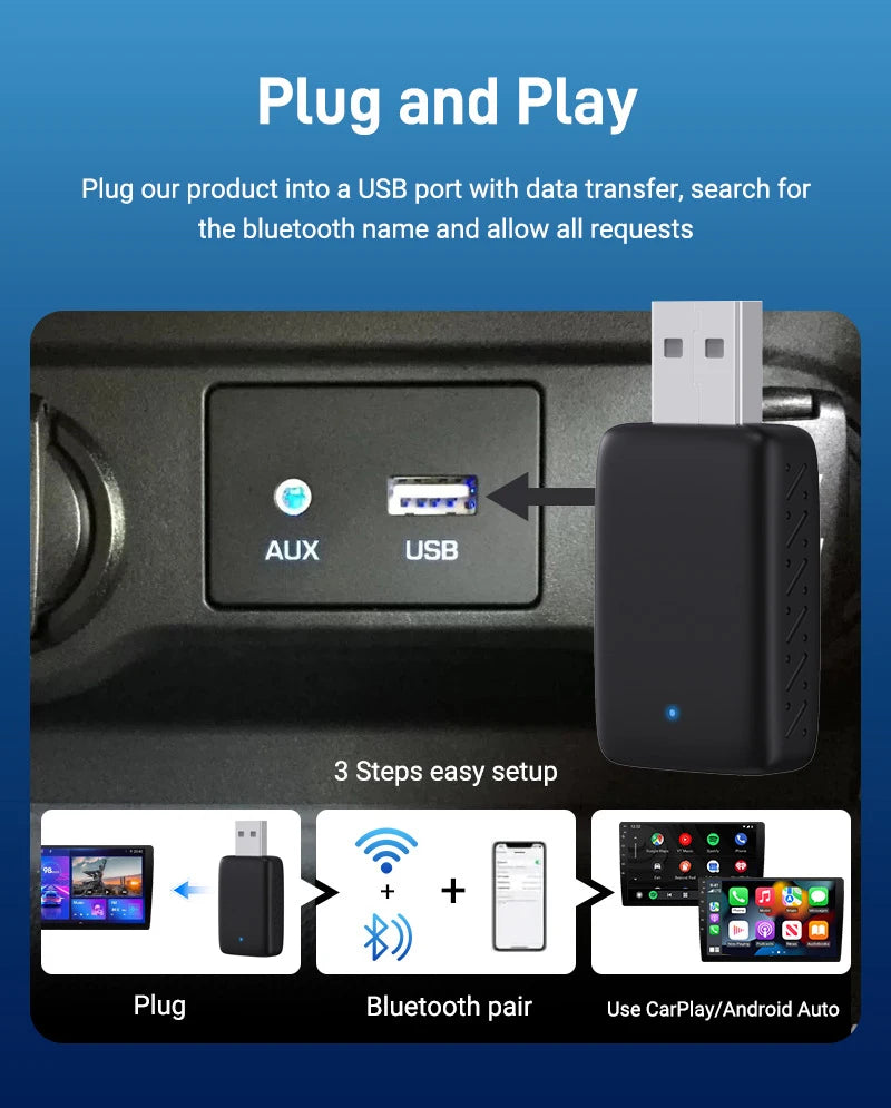 Adaptateur auto CarPlay et Android Auto – Connexion sans fil