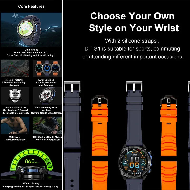 DT G1 – Montre GPS sport avec écran AMOLED 1,43 pouce