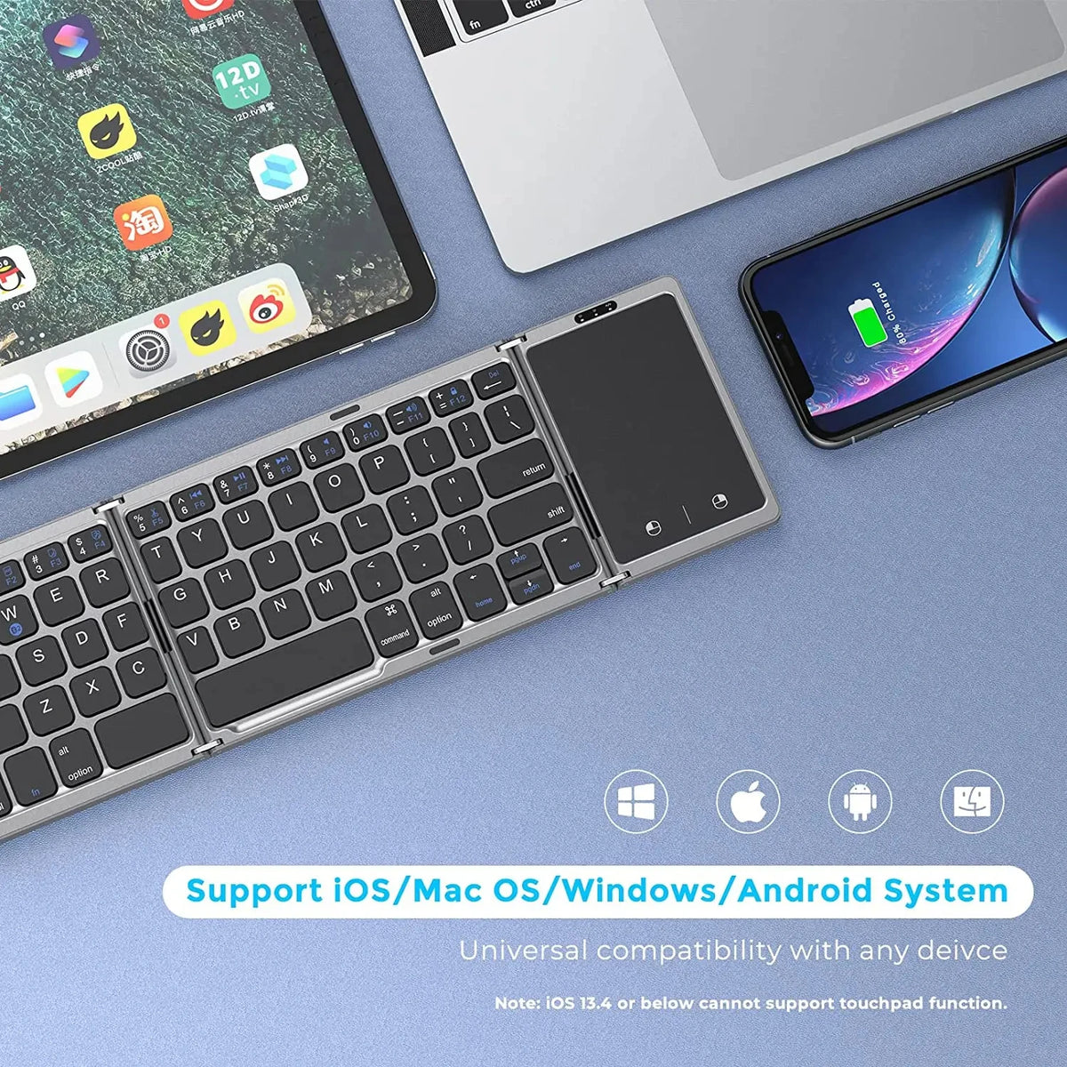 Kebidumei – Clavier Bluetooth pliable rechargeable, avec ou sans pavé tactile