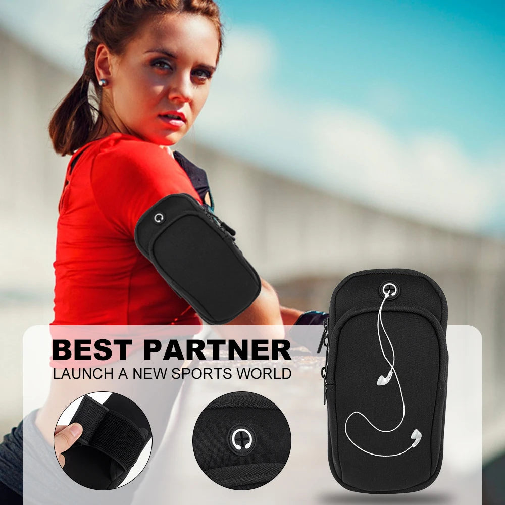 Brassard de sport pour téléphone – Pochette noire 18 × 10 cm