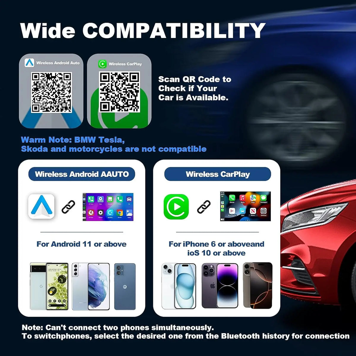 Mini adaptateur auto 2-en-1 – CarPlay et Android Auto sans fil