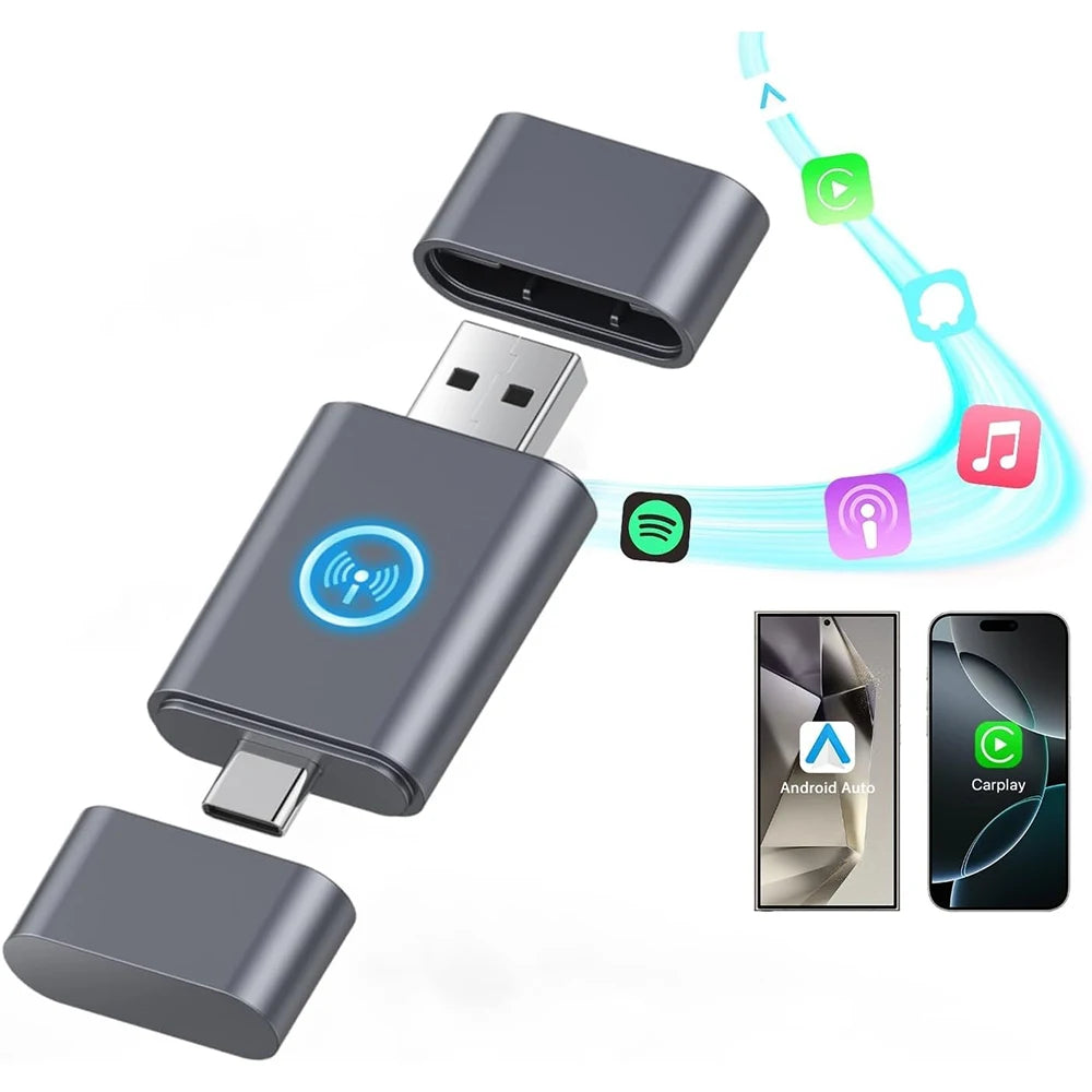 Mini adaptateur auto 2-en-1 – CarPlay et Android Auto sans fil