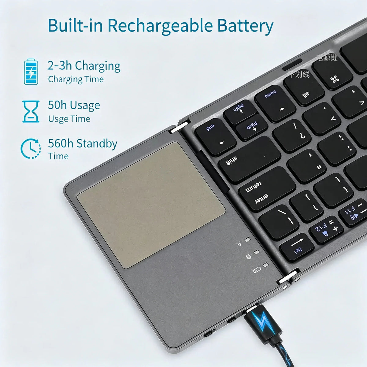 B033 – Clavier Bluetooth pliable avec pavé tactile annoncé, langue au choix