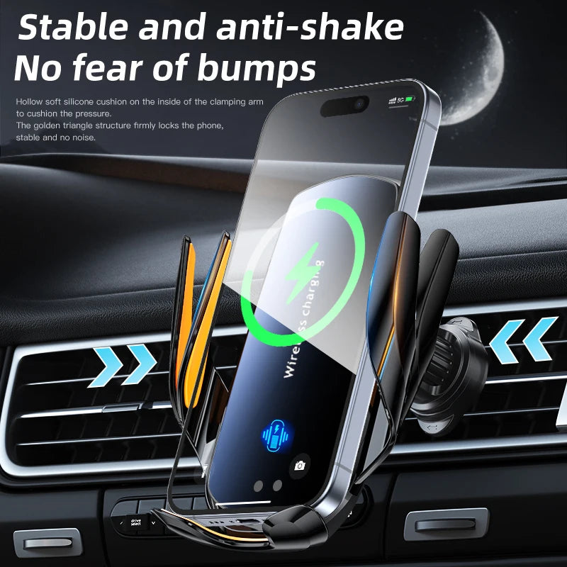 Support téléphone auto noir pour grille d’aération – Recharge sans fil