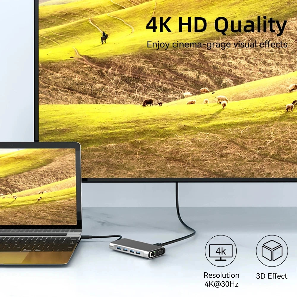 Kebidumei – Hub USB-C 11-en-1 avec HDMI, VGA et Ethernet