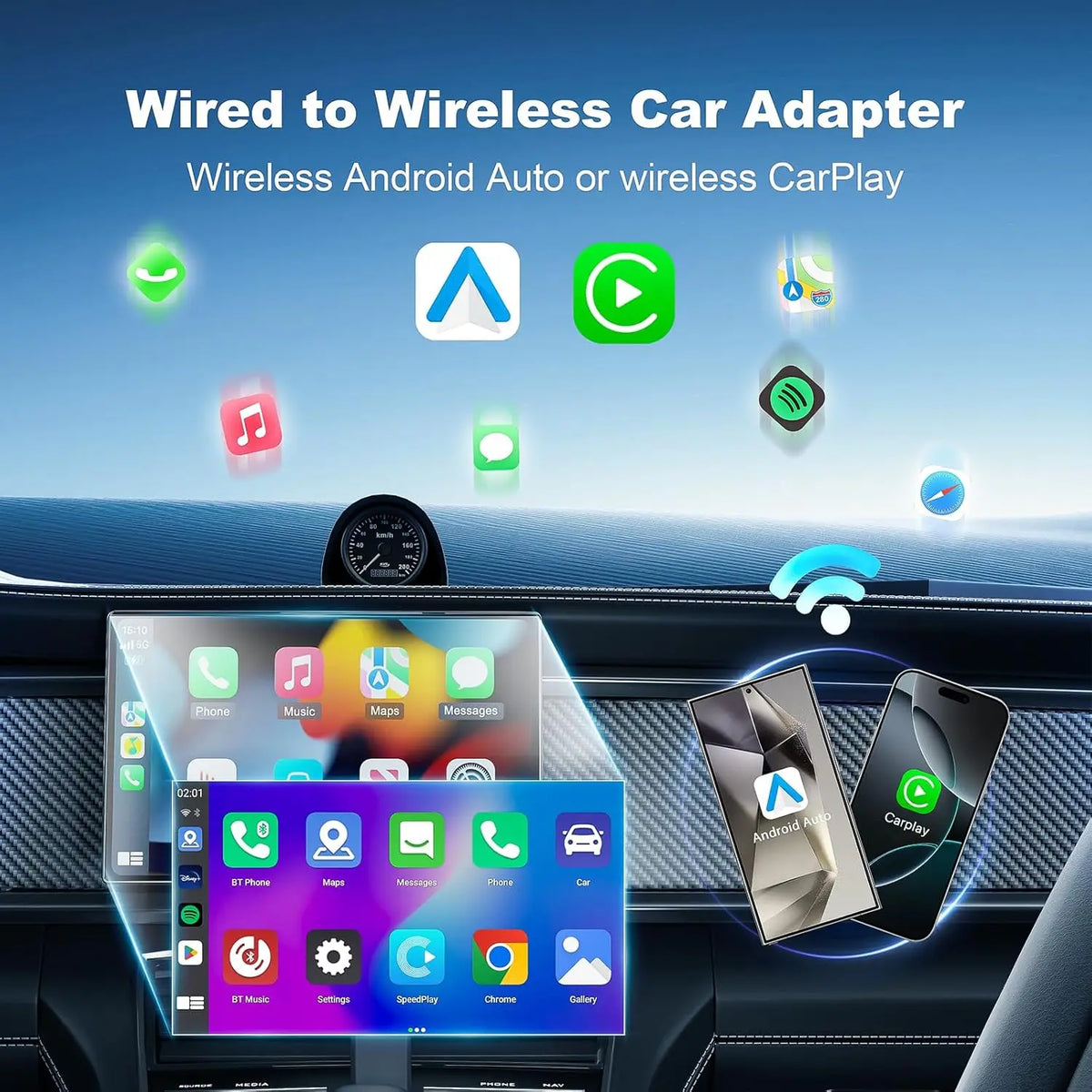Mini adaptateur auto 2-en-1 – CarPlay et Android Auto sans fil