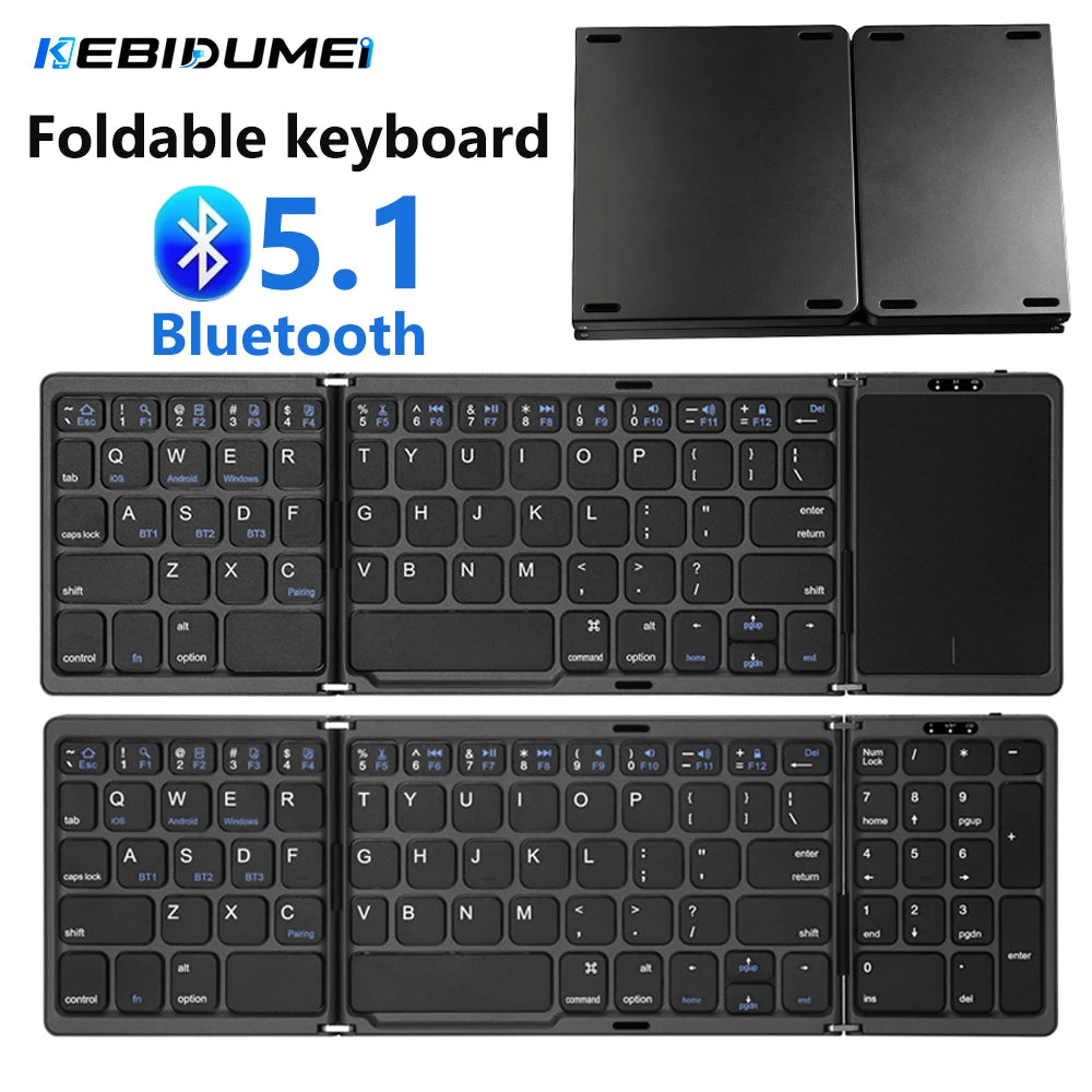 Kebidumei – Clavier Bluetooth pliable rechargeable, avec ou sans pavé tactile