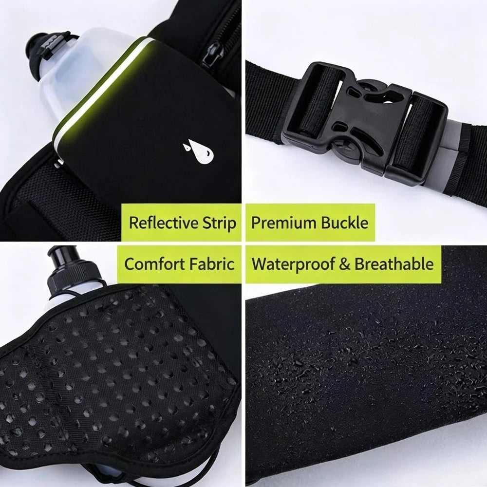 Ceinture de running sport en nylon – Poches et emplacement bouteille