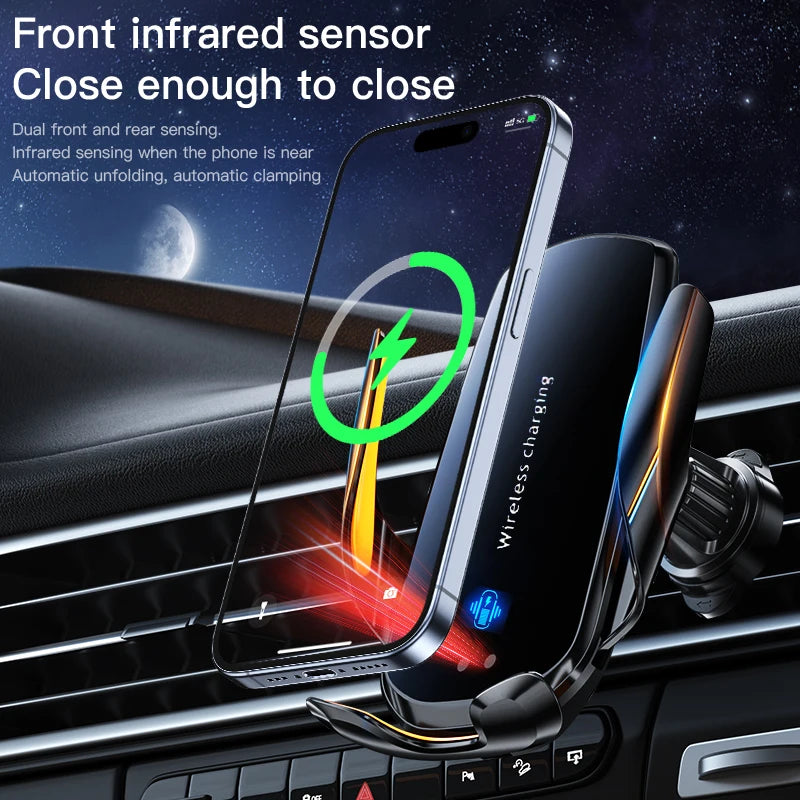 Support téléphone auto noir pour grille d’aération – Recharge sans fil