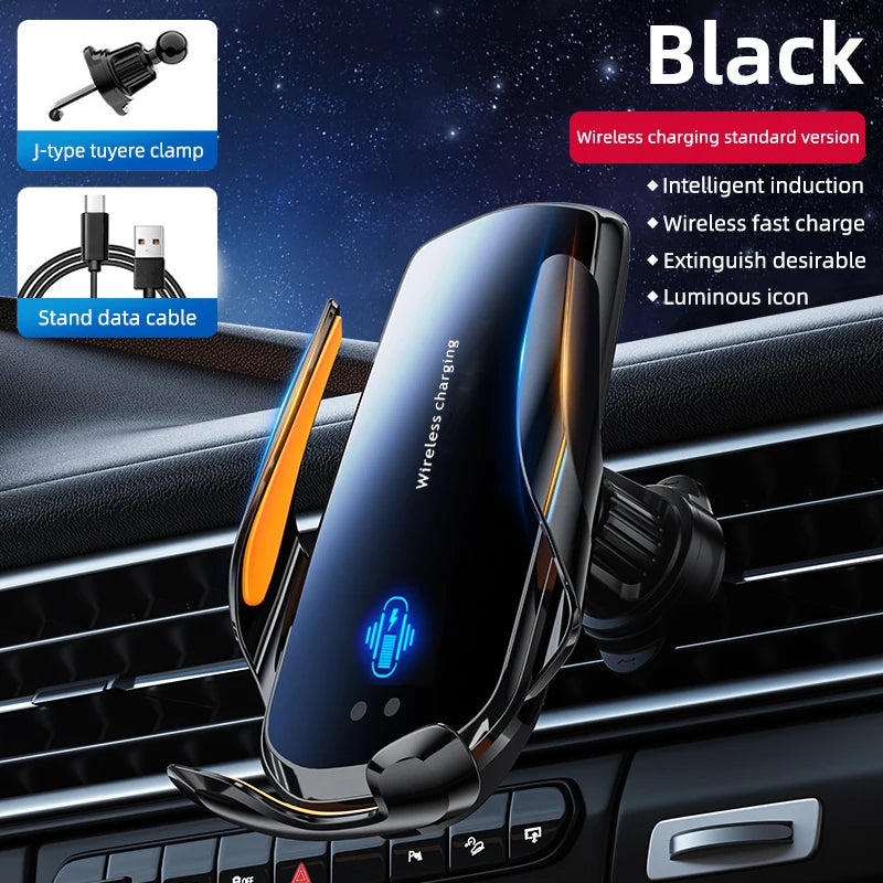 Support téléphone auto noir pour grille d’aération – Recharge sans fil