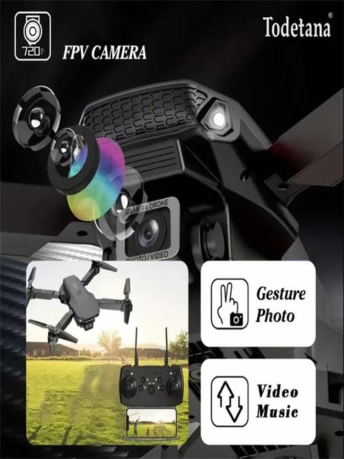 Drone Caméra Pliable E88 – Décollage Automatique, Transmission en Temps Réel, Portable