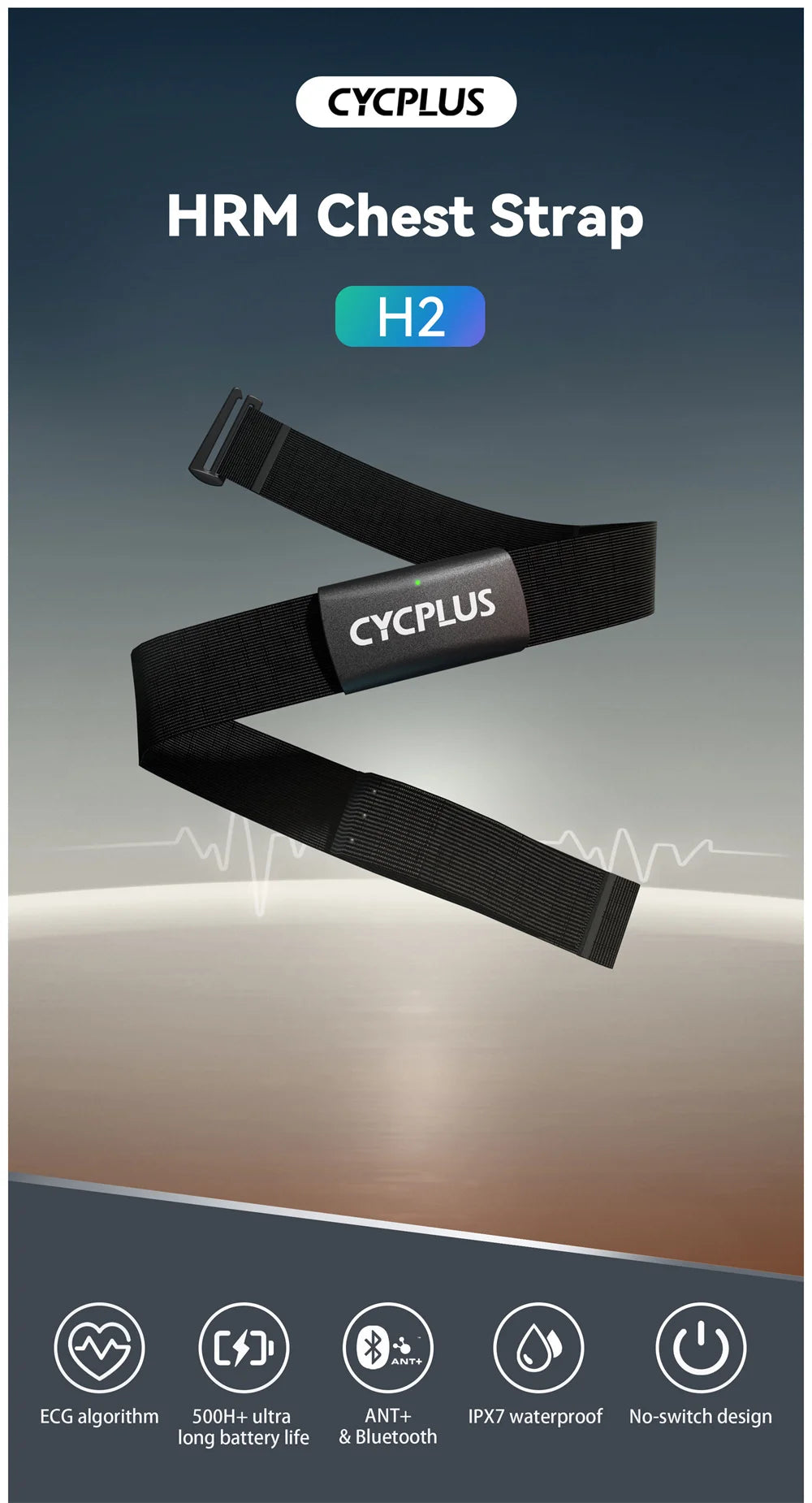 CYCPLUS H2 – Ceinture cardio sport Bluetooth et ANT+