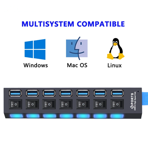 Hub USB 3.0 – 4 ou 7 Ports, Interrupteurs Individuels, Transfert 5Gbps, Prises EU/UK/US/AU
