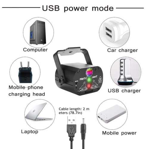 Projecteur Laser LED RGB Mini Disco – Télécommande & Contrôle Vocal, 6W