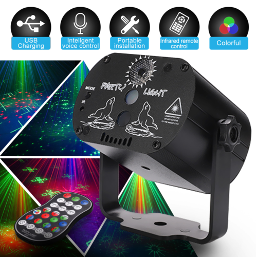 Projecteur Laser LED RGB Mini Disco – Télécommande & Contrôle Vocal, 6W