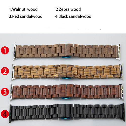 Bracelet Apple Watch en Bois Artisanal – Noyer, Zèbre, Santal Rouge & Noir
