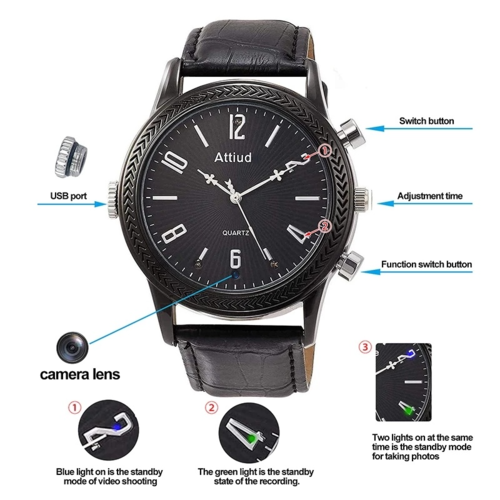 Montre Caméra Espion 1080P – Vision Nocturne IR, Mémoire 32Go, Enregistrement Discret