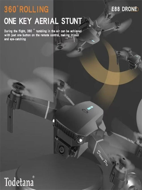 Drone Caméra Pliable E88 – Décollage Automatique, Transmission en Temps Réel, Portable
