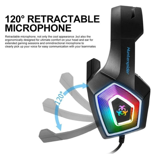 Casque Gaming RGB Stéréo avec Micro Rétractable – LED 7 Couleurs, Multi-Plateforme