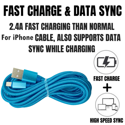 Lot de 2 Câbles Chargeur iPhone 10FT (3m) – Nylon Tressé, Charge Rapide, Compatible iPhone & iPad