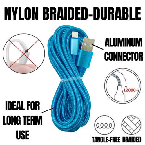 Lot de 2 Câbles Chargeur iPhone 10FT (3m) – Nylon Tressé, Charge Rapide, Compatible iPhone & iPad