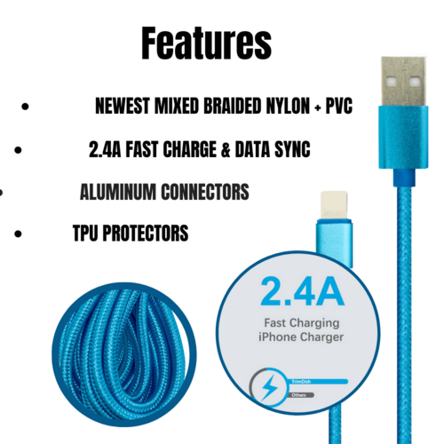 Lot de 2 Câbles Chargeur iPhone 10FT (3m) – Nylon Tressé, Charge Rapide, Compatible iPhone & iPad